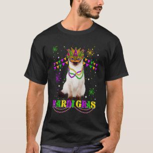 Camiseta Festival Cute Mardi Gras Cat Siamese Mask Beads