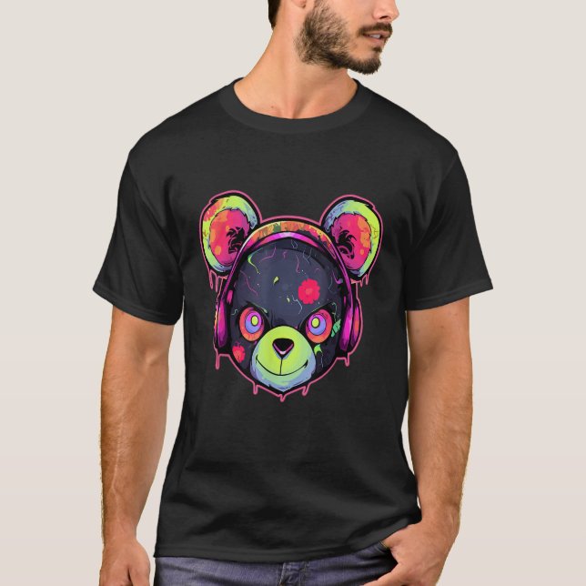 Camiseta Festival de verano Techno DJ Bear Trippy EDM (Anverso)