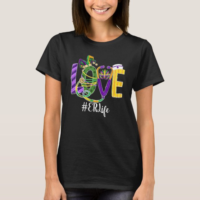Camiseta Festival Love Er Life Nurse Leopard Mardi Gras Cos (Anverso)
