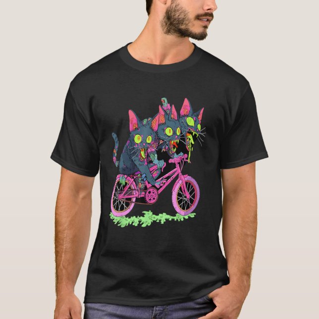 Camiseta Festival Psicodélico de Gatos Zombi Bicyclist EDM  (Anverso)
