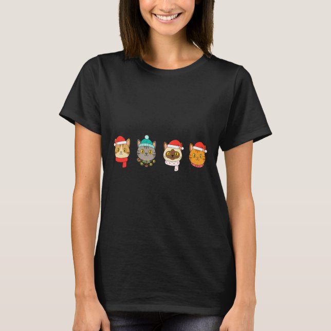 Camiseta Festive Cat Lineup, Holiday Cat Art Cat Lovers, Ca (Anverso)