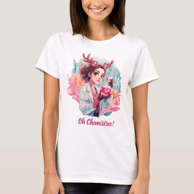 Camiseta Festive Chemist Girl Watercolor Science Art (Anverso)