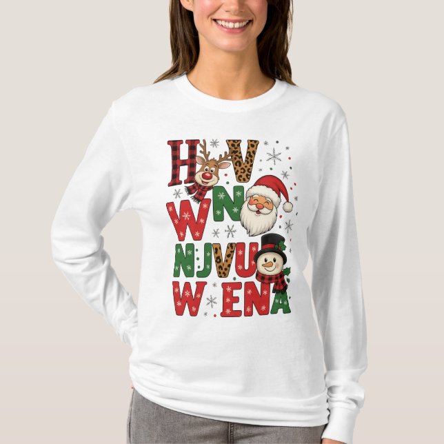 Camiseta Festive Christmas Characters Letter Art T-Shirt (Anverso)