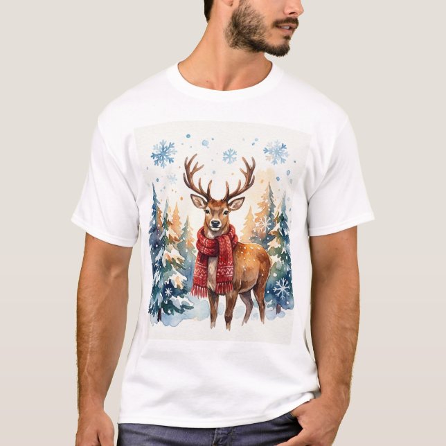 Camiseta Festive Deer in Snowy Forest (Anverso)