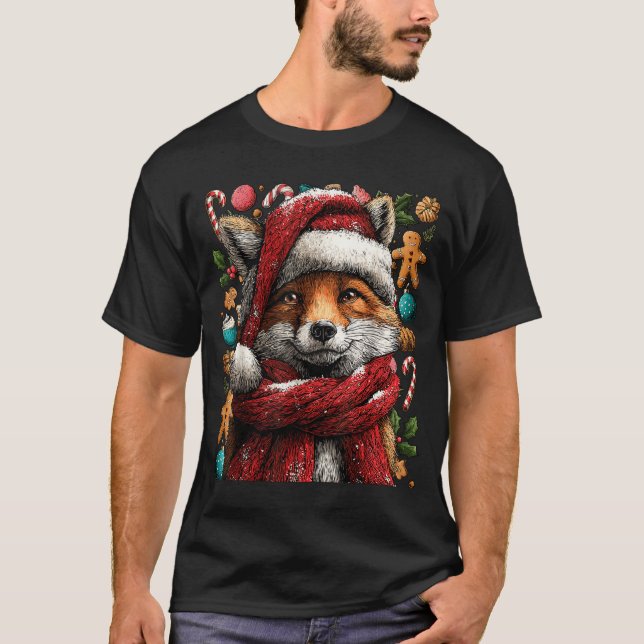 Camiseta Festive Fox With Snow Santa Hat Winter Christmas A (Anverso)