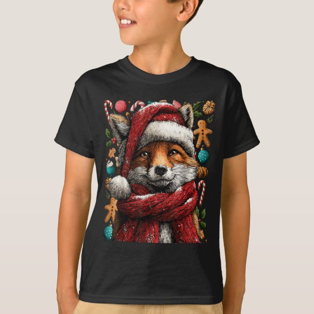Camiseta Festive Fox With Snow Santa Hat Winter Christmas A (Anverso)