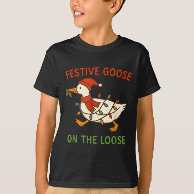 Camiseta Festive Goose On The Loose Christmas, Funny Christ (Anverso)