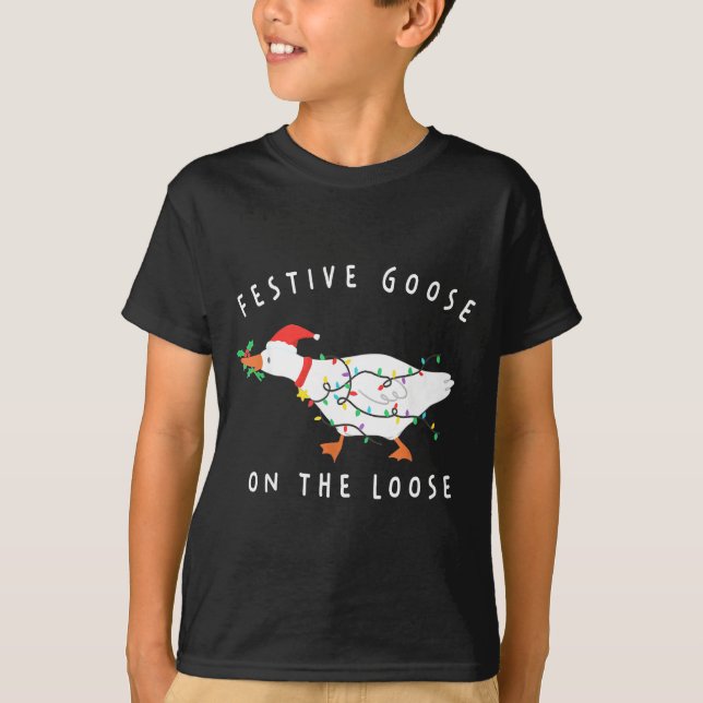Camiseta Festive Goose On The Loose Funny Silly Goose Retro (Anverso)