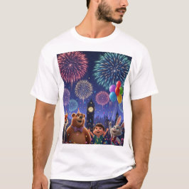 Camiseta Festive London Fireworks with Cute Animal Friends