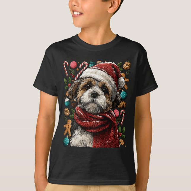 Camiseta Festive Shih Tzu With Santa Hat Snowy Winter Chris (Anverso)