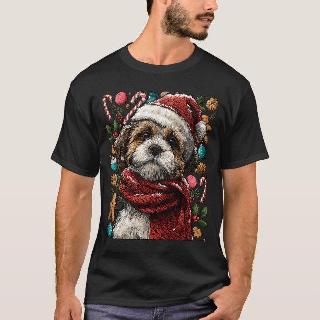 Camiseta Festive Shih Tzu With Santa Hat Snowy Winter Chris (Anverso)