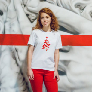 Camiseta Festividad de árbol de navidad rojo moderno