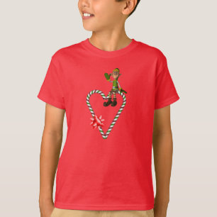 Camiseta Festividad de Elf Candy Cane Heart Cute Navidades
