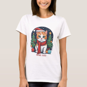 Camiseta Festividad de gato Navidad con árboles