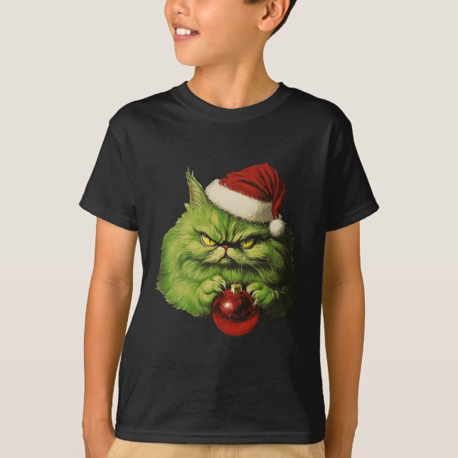 Camiseta Festividad de Navidades de gatos retro Grumpy Gree (Anverso)
