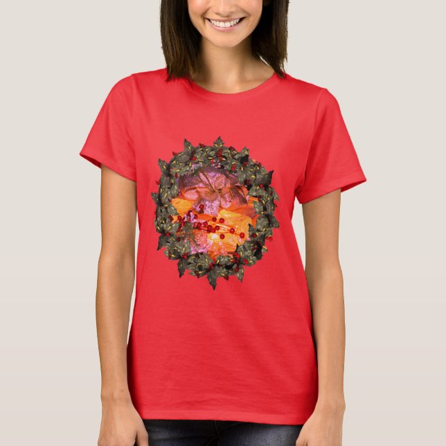 Camiseta Festividad de Navidades de Gift Bow Holly Wreath (Anverso)