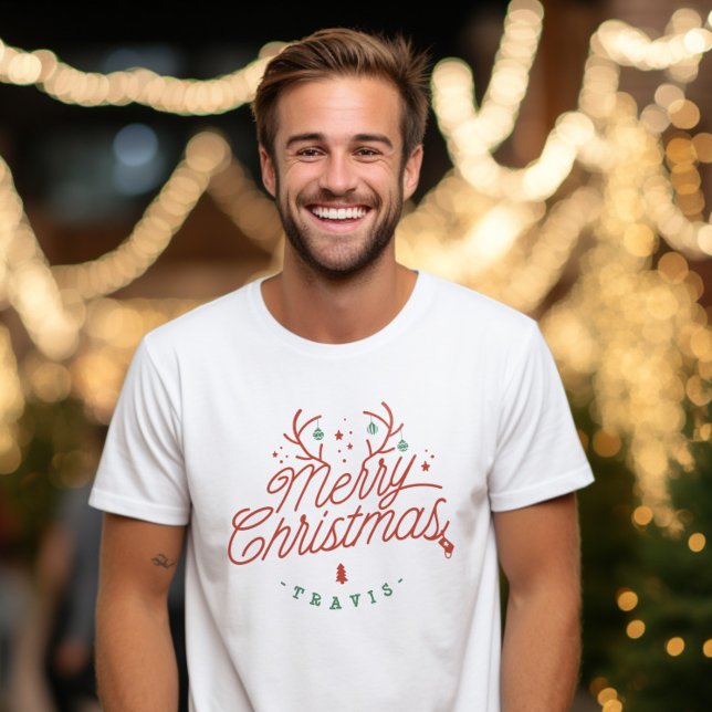 Camiseta Festividad de reno por nombre de familia navideña (Merry Christmas Family Name Reindeer Holiday T-Shirt)