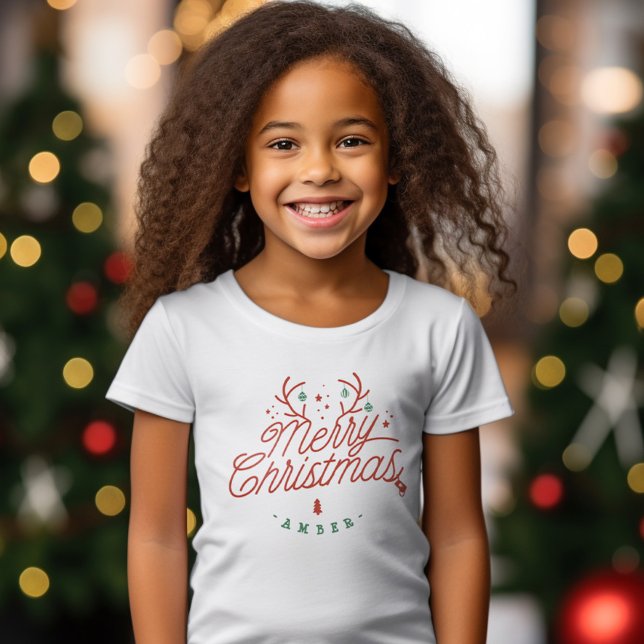 Camiseta Festividad de reno por nombre de familia navideña (Merry Christmas Family Name Reindeer Holiday T-Shirt)