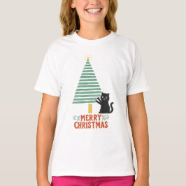 Camiseta Festividad del Árbol de navidad del gato negro lin