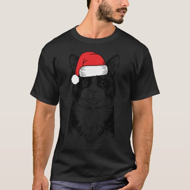 Camiseta Festividad del gato de los navidades Santa Tuxedo (Anverso)