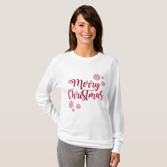 Camiseta Festividad Larga Manga Feliz Navidad Tee (Anverso completo)