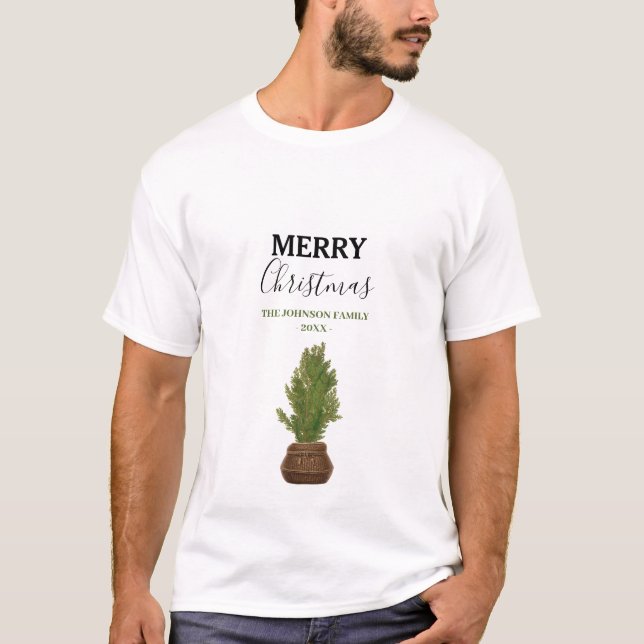 Camiseta Festividad moderna de árbol de Navidad rústico (Anverso)