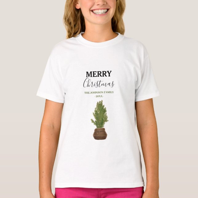 Camiseta Festividad moderna de árbol de Navidad rústico (Anverso)