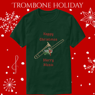 Camiseta Festividad Trombone Feliz Navidad Música de Feliz