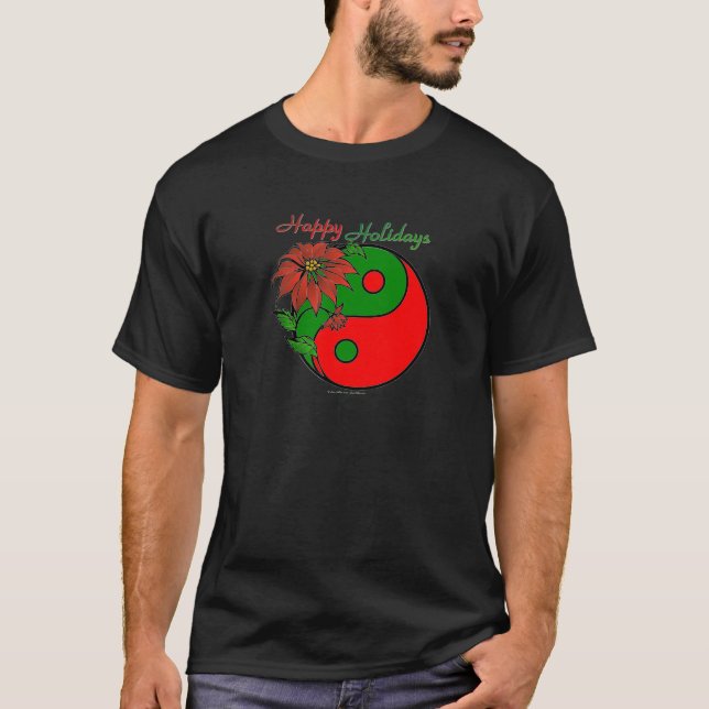 Camiseta Festividad Yin Yang Poinsettia Verde Rojo (Anverso)