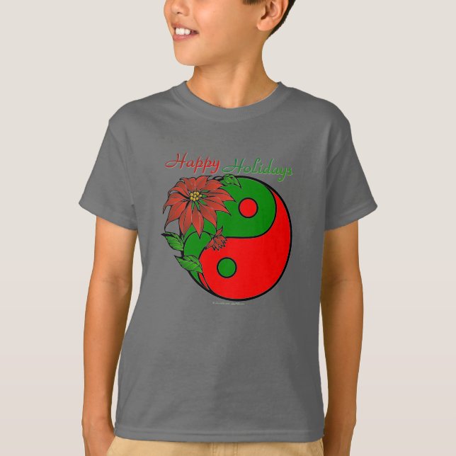 Camiseta Festividad Yin Yang Poinsettia Verde Rojo (Anverso)