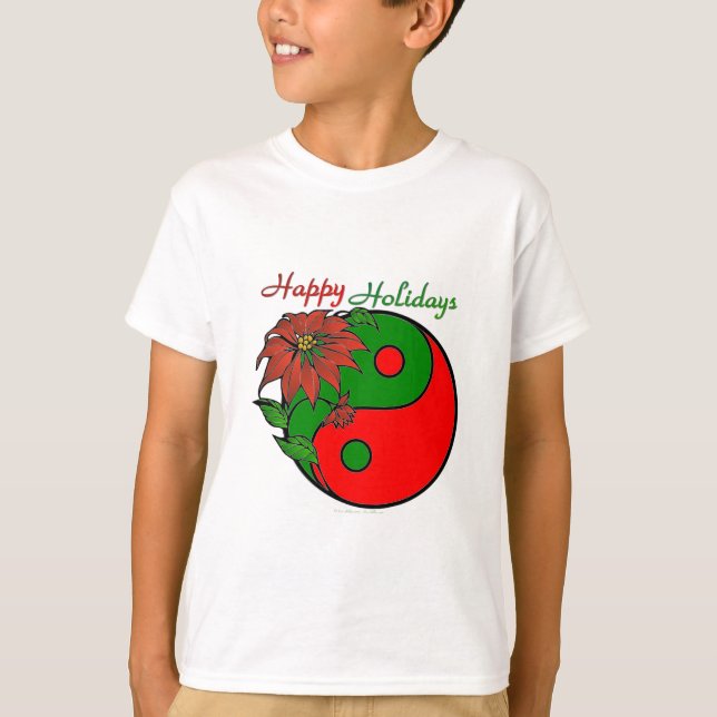Camiseta Festividad Yin Yang Poinsettia Verde Rojo (Anverso)