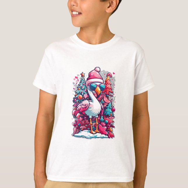 Camiseta Festividades de Flamingo Santa Hat y Glasses Chris (Anverso)