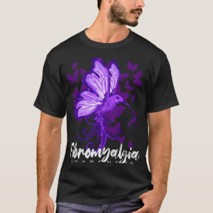 Camiseta Fibromialgia Conciencia Hummingbird Holding Purple