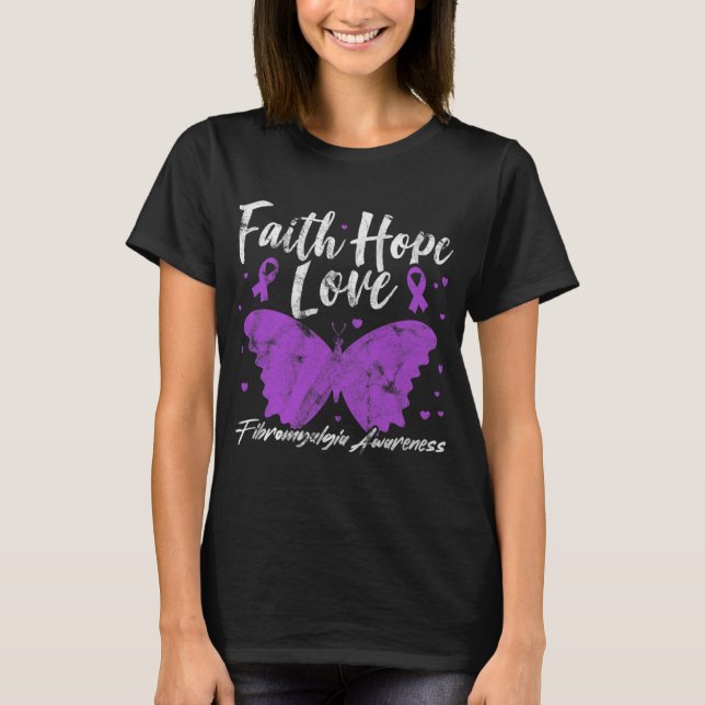 Camiseta Fibromialgia Conciencia Mariposa Púrpura Fibro War (Anverso)