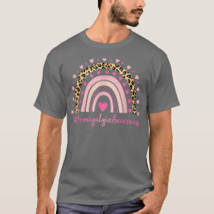 Camiseta Fibromialgia Conciencia Pink Heart Leopard Rainbow