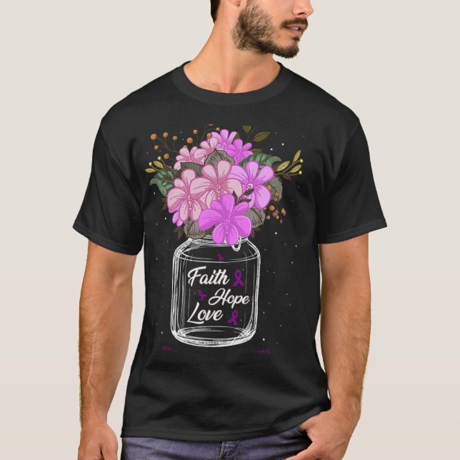 Camiseta Fibromialgia Fe Love Hope Flower Jar Awareness (Anverso)