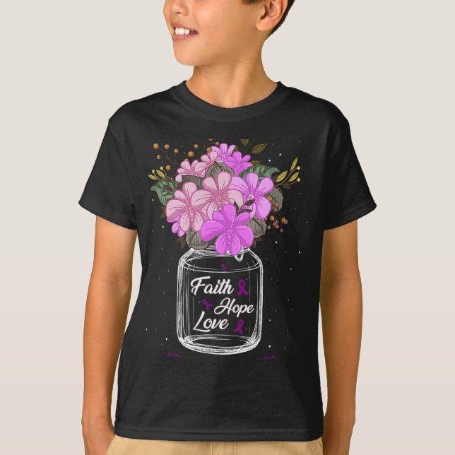 Camiseta Fibromialgia Fe Love Hope Flower Jar Awareness (Anverso)