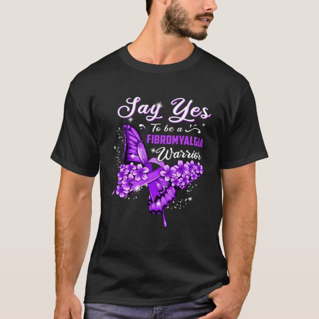 Camiseta Fibromialgia Guerrera Mariposa Morada Mujeres (Anverso)