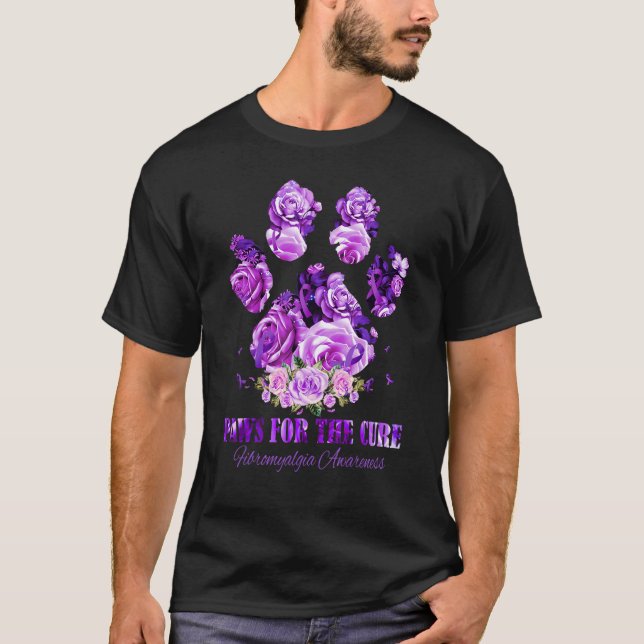 Camiseta Fibromyalgia Awareness Dog Paws Flower  Apparel (Anverso)