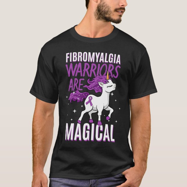 Camiseta Fibromyalgia Warrior Magical Unicorn Purple Ribbon (Anverso)
