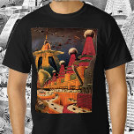 Camiseta Ficción científica vintage ciudad futurista coche<br><div class="desc">Ilustración vintage de viaje y transporte imagen de ficción científica con un clásico cómic retro de ciencia ficción urbana ambientado en una ciudad del futuro. Los edificios arquitectónicos tienen forma de conos y los vehículos vuelan en el cielo como pájaros mientras multitudes de personas se mueven a través de la...</div>