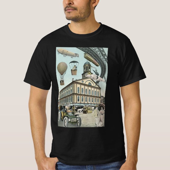 Camiseta Ficción científica vintage, ciudad steampunk victo (Anverso)