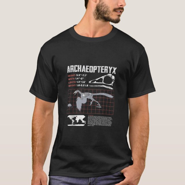 Camiseta Ficha de datos de folletos de arqueopteryx dinosau (Anverso)