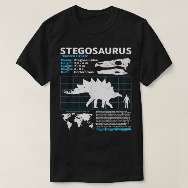 Camiseta Ficha descriptiva del estegosaurio Hechos de dinos (Diseño del anverso)
