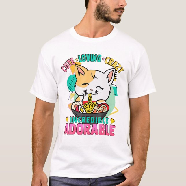 Camiseta Fideos de Ramen para el gato - Cute Kawaii - Amo L (Anverso)