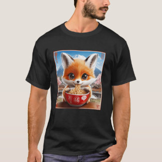 Camiseta Fideos florales japoneses Mt. Fuji cachorro zorro