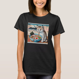 Camiseta Fideos Japoneses Mt. Fuji Sello Postal Gatito Linc