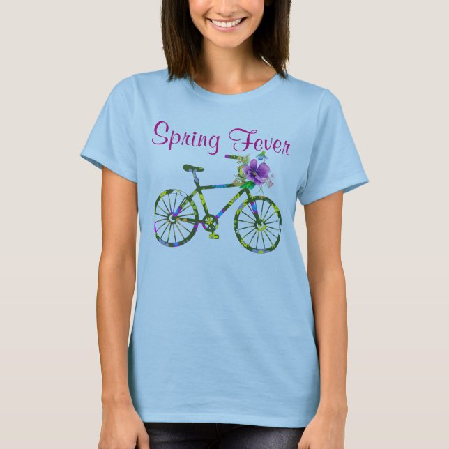 Camiseta Fiebre de primavera de la bicicleta floral retro (Anverso)