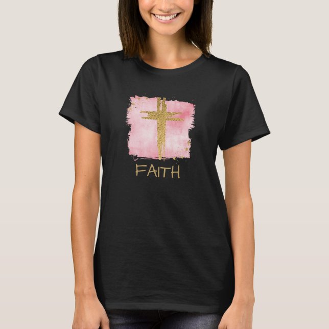 Camiseta *~* FIEL Christian Pin K Cross Gold Purpurina (Anverso)