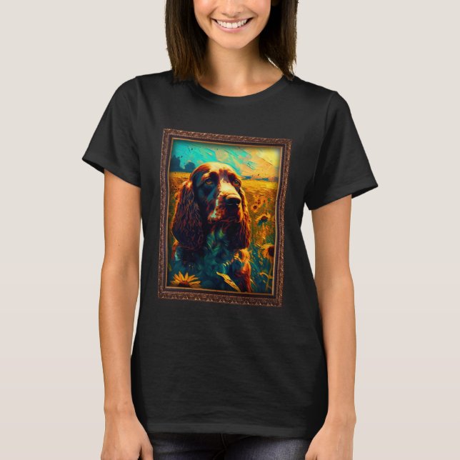 Camiseta Field Spaniel Painting Sunflower Flower Mom Women  (Anverso)